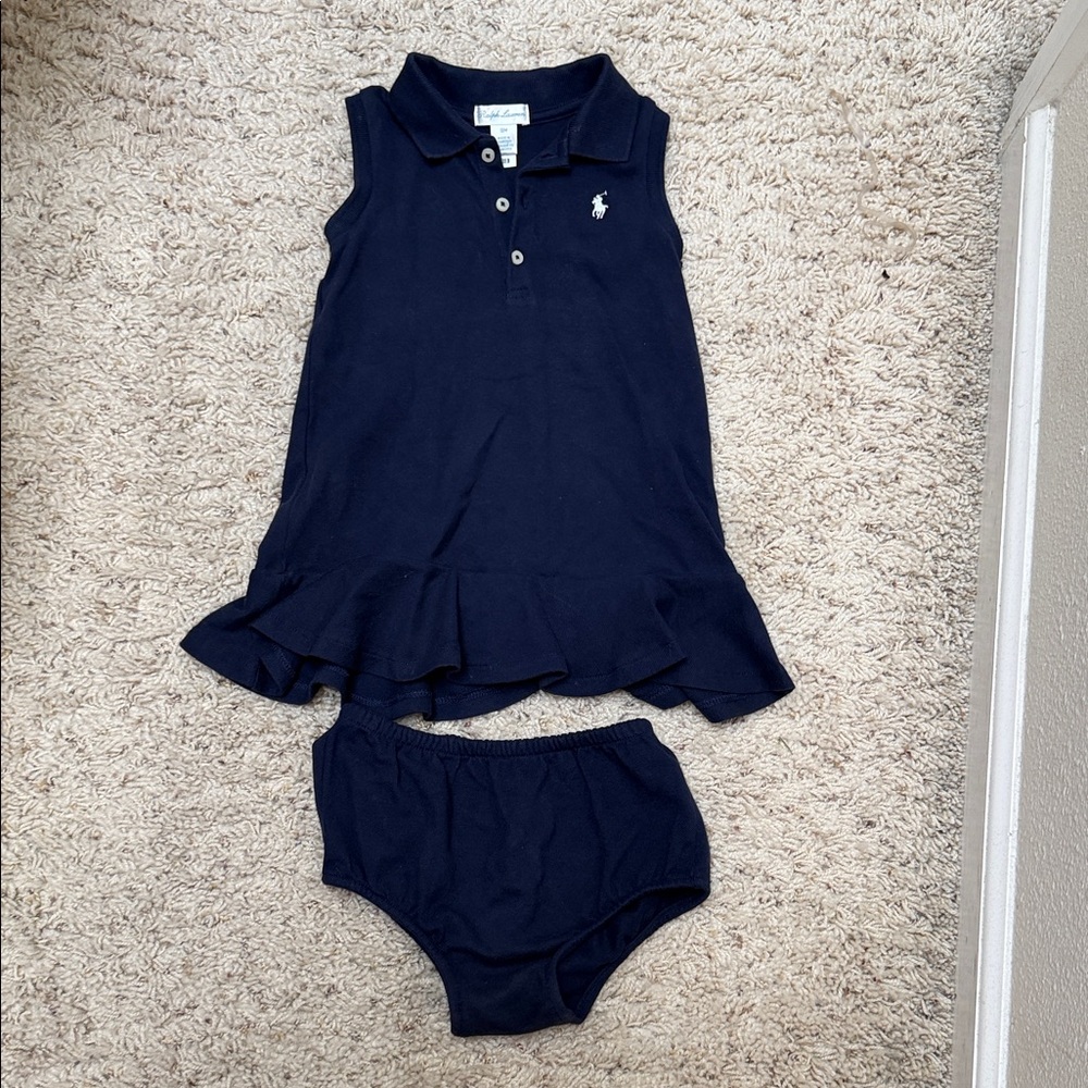 Ralph Lauren Navy Polo Dress with Ruffle Hem
